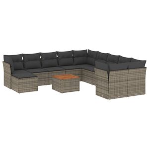 vidaXL 12 Piece Garden Sofa Set with Cushions Grey Poly Rattan