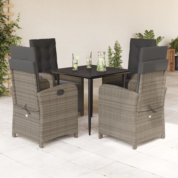 vidaXL 5 Piece Garden Dining Set with Cushions Grey Poly Rattan