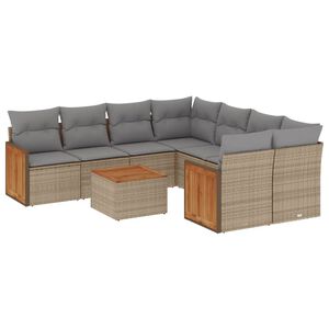 vidaXL 9 Piece Garden Sofa Set with Cushions Beige Poly Rattan