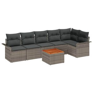 vidaXL Garden Sofa Set with Cushion 7 pcs Grey Poly Rattan