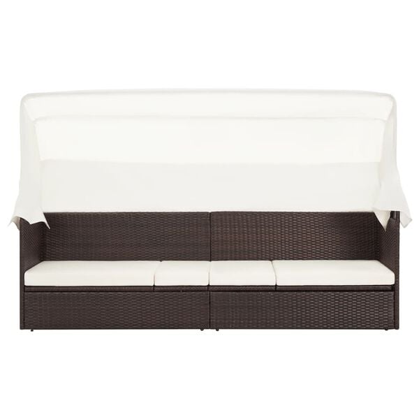 vidaXL Garden Sofa with Canopy Poly Rattan Brown
