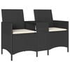 vidaXL Garden Sofa 2-Seater with Table and Cushions Black Poly Rattan