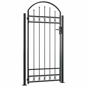 vidaXL Fence Gate ASSEN with Arched Top and 2 Posts 105x170 cm Black