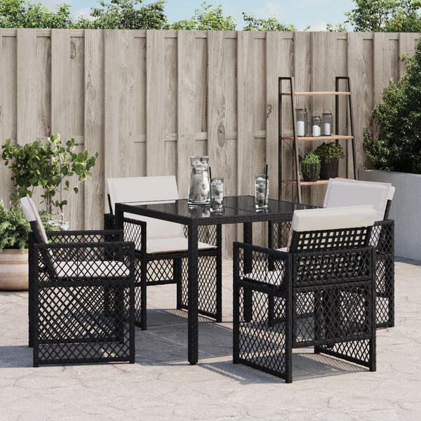 vidaXL Garden Chairs with Cushions 4 pcs Black Poly Rattan