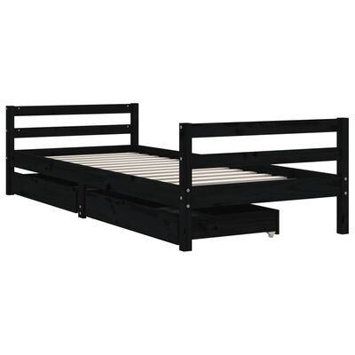 vidaXL Kids Bed Frame with Drawers Black 90x190 cm Solid Wood Pine