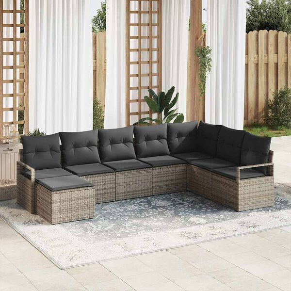 vidaXL Sofa Set with Cushion with Storage 8 pcs Grey Poly Rattan