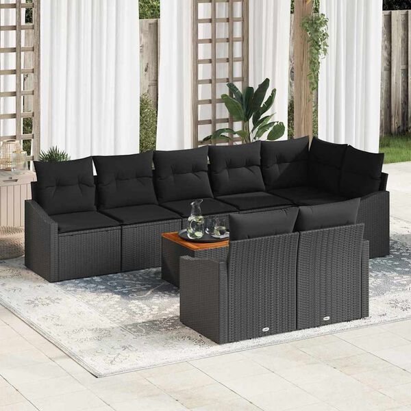 vidaXL Garden Sofa Set with Cushion 9 pcs Black Poly Rattan