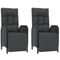 vidaXL Outdoor Reclining Chairs with Cushions 2 pcs Poly Rattan Black
