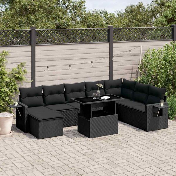 vidaXL 8 Piece Garden Sofa Set with Cushions Black Poly Rattan