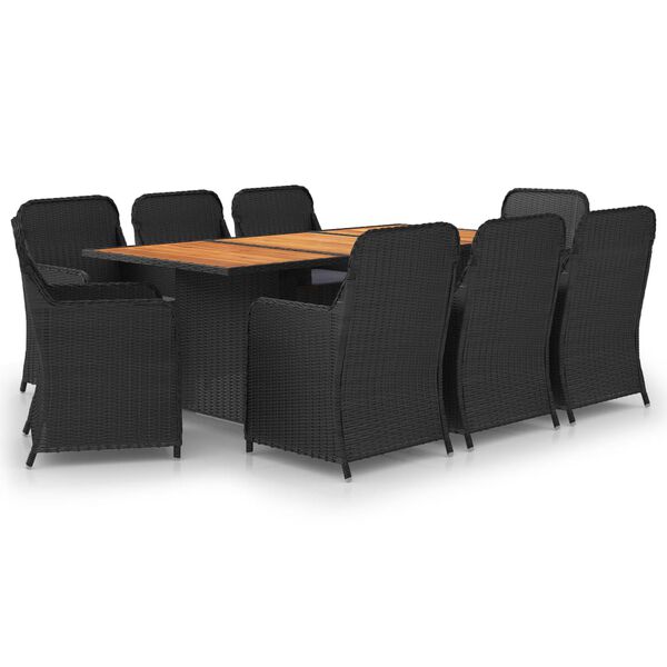 vidaXL 9 Piece Garden Dining Set Poly Rattan Black
