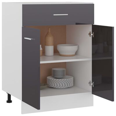 vidaXL Drawer Bottom Cabinet High Gloss Grey 60x46x81.5 cm Engineered Wood
