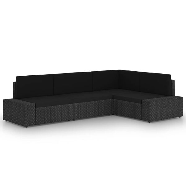 vidaXL 4 Piece Garden Lounge Set with Cushions Black Poly Rattan