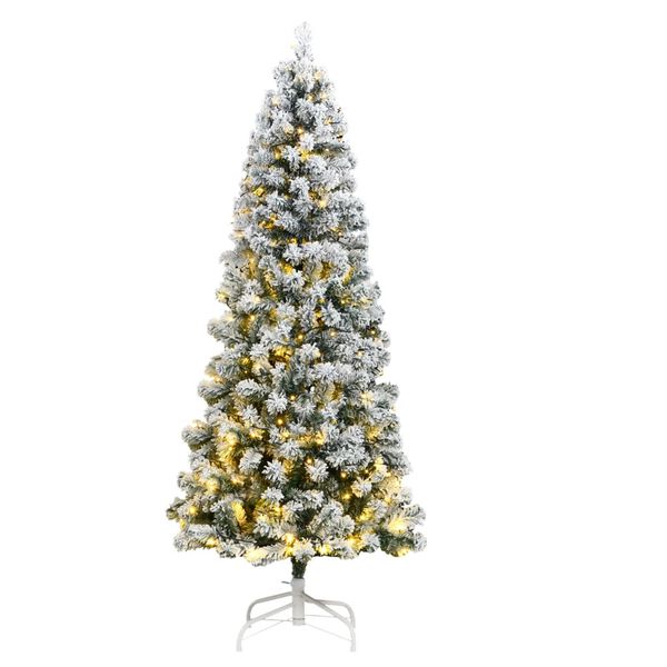 vidaXL Artificial Hinged Christmas Tree 300 LEDs & Flocked Snow 210 cm
