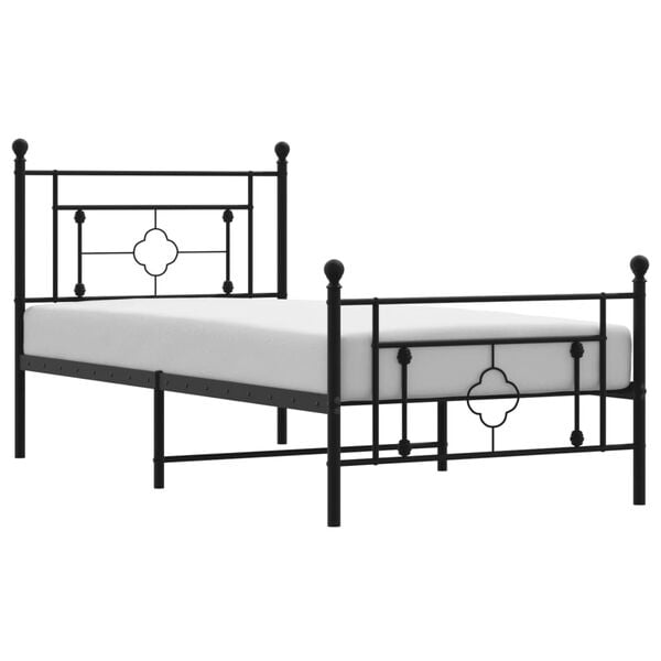 vidaXL Metal Bed Frame without Mattress with Footboard Black 90x190cm