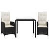 vidaXL 3 Piece Garden Bistro Set with Cushions Black Poly Rattan