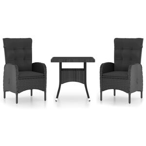 vidaXL 3 Piece Garden Dining Set Poly Rattan and Glass Black