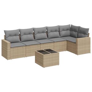 vidaXL 7 Piece Garden Sofa Set with Cushions Beige Poly Rattan