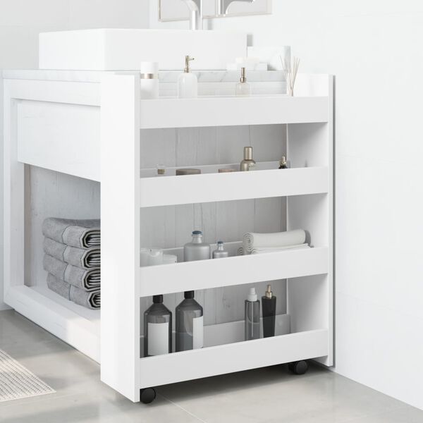 vidaXL Narrow Storage Trolley 4 Tier White Engineered Wood