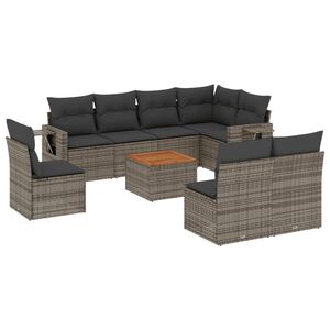 vidaXL 9 Piece Garden Sofa Set with Cushions Grey Poly Rattan