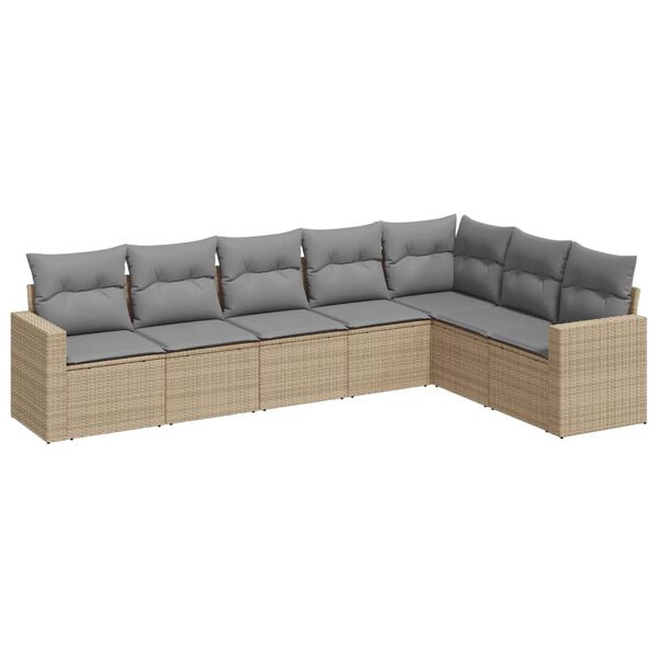 vidaXL 7 Piece Garden Sofa Set with Cushions Beige Poly Rattan
