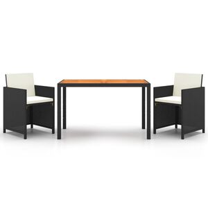 vidaXL 3 Piece Garden Dining Set with Cushions Poly Rattan Black