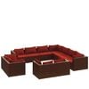 vidaXL 11 Piece Garden Lounge Set with Cushions Brown Poly Rattan
