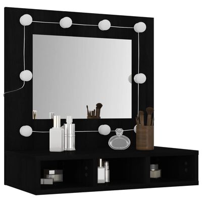 vidaXL Mirror Cabinet with LED Black 60x31.5x62 cm