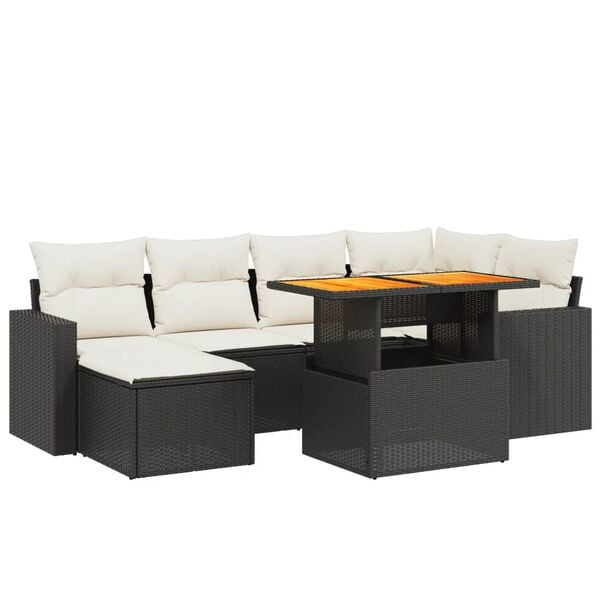 vidaXL 7 Piece Garden Sofa Set with Cushions Black Poly Rattan