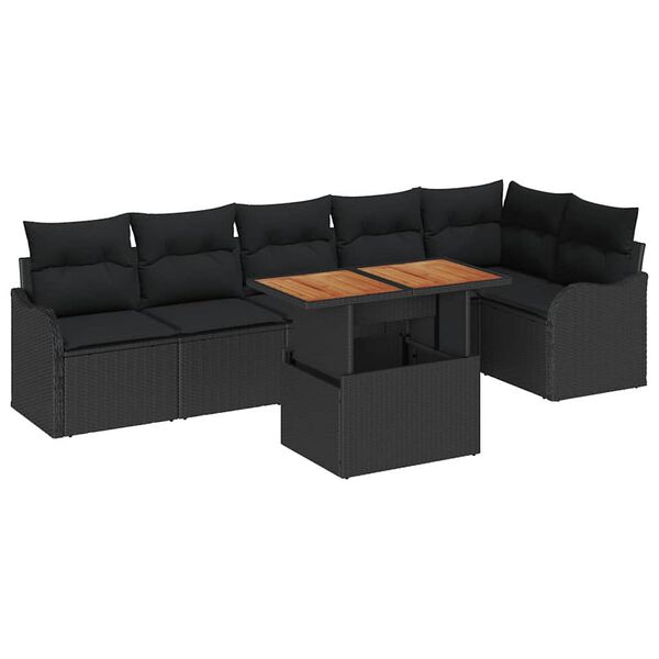 vidaXL Garden Sofa Set with Cushion Manual 7 pcs Black