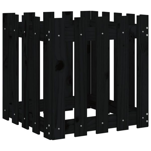 vidaXL Garden Planter with Fence Design Black 50x50x50 cm Solid Wood Pine