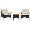 vidaXL 3 Piece Garden Sofa Set with Cushions Black Poly Rattan