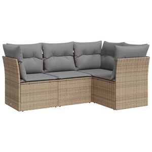 vidaXL 4 Piece Garden Sofa Set with Cushions Beige Poly Rattan