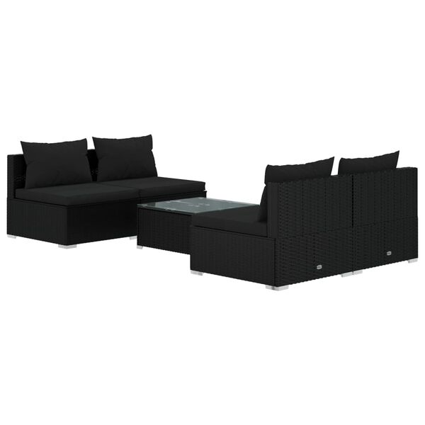 vidaXL 5 Piece Garden Lounge Set with Cushions Poly Rattan Black