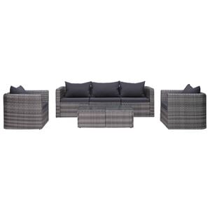 vidaXL 6 Piece Garden Sofa Set with Cushions & Pillows Poly Rattan Grey