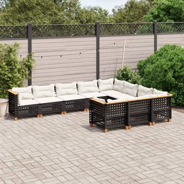 vidaXL 10 Piece Garden Sofa Set with Cushions Black Poly Rattan