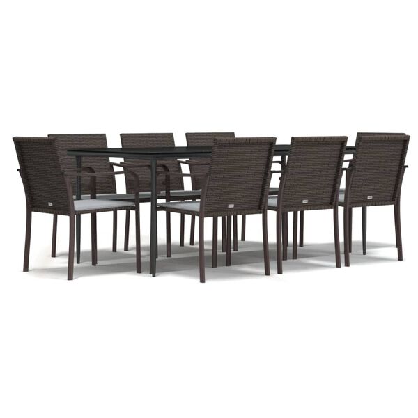 vidaXL 9 Piece Garden Dining Set with Cushions Poly Rattan and Steel