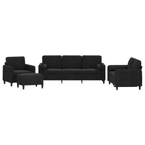 vidaXL 4 Piece Sofa Set with Pillows Black Velvet