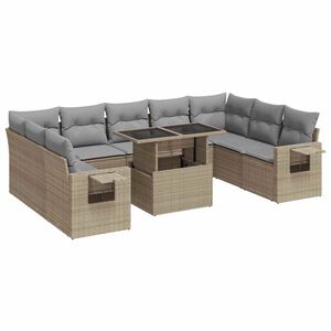 vidaXL 10 Piece Garden Sofa Set with Cushions Beige Poly Rattan