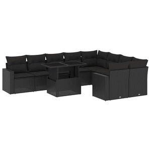 vidaXL 10 Piece Garden Sofa Set with Cushions Black Poly Rattan