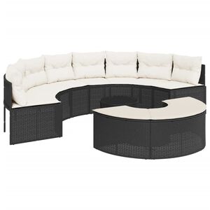 vidaXL 3 Piece Garden Sofa Set Half-Round Black Poly Rattan