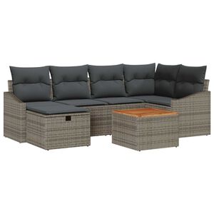 vidaXL Garden Sofa Set with Cushion 7 pcs Grey Poly rattan