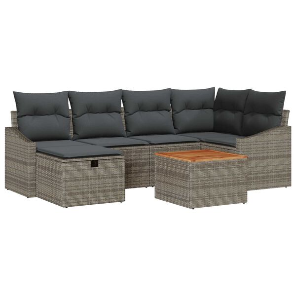 vidaXL Garden Sofa Set with Cushion 7 pcs Grey Poly rattan