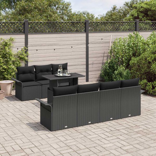 vidaXL Garden Sofa Set with Cushion 8 pcs Black Poly Rattan