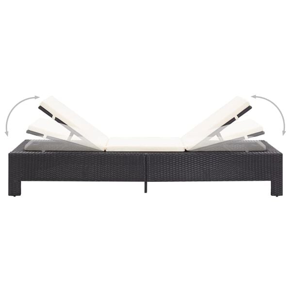 vidaXL Sunbed with Cushion Black Poly Rattan