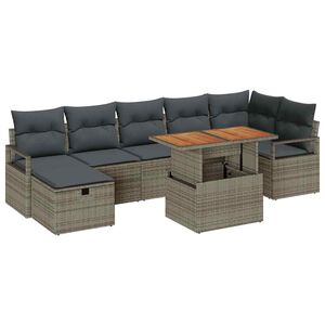 vidaXL Garden Sofa Set Height-Adjustable 8 pcs Grey Poly Rattan