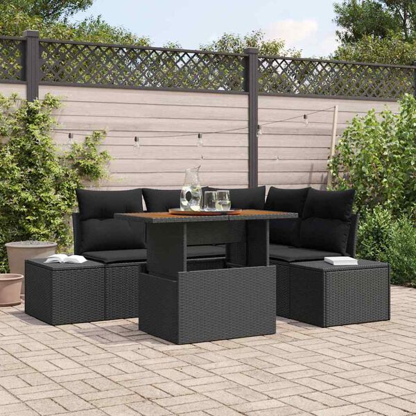 vidaXL Garden Sofa Set with Storage 5 pcs Black Poly rattan