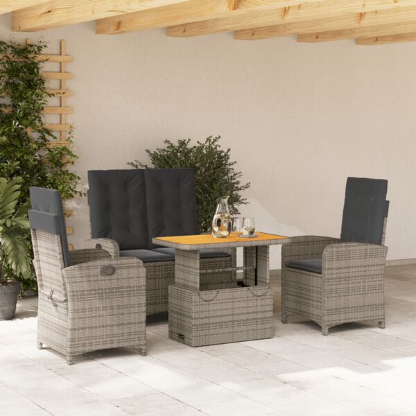 vidaXL 4 Piece Garden Dining Set with Cushions Grey Poly Rattan