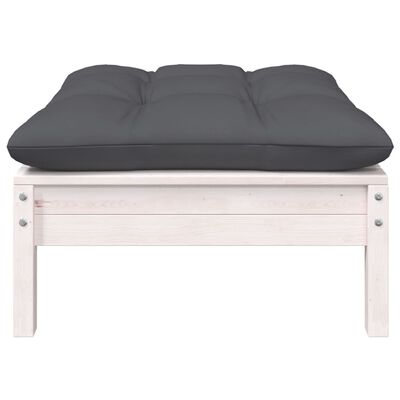 vidaXL Garden Footstool with Anthracite Cushion White Solid Pinewood