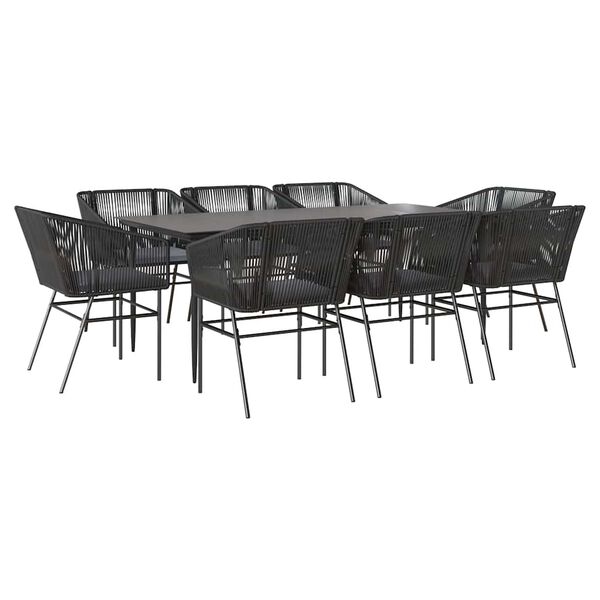 vidaXL 9 Piece Garden Dining Set with Cushions Black Poly Rattan Glass