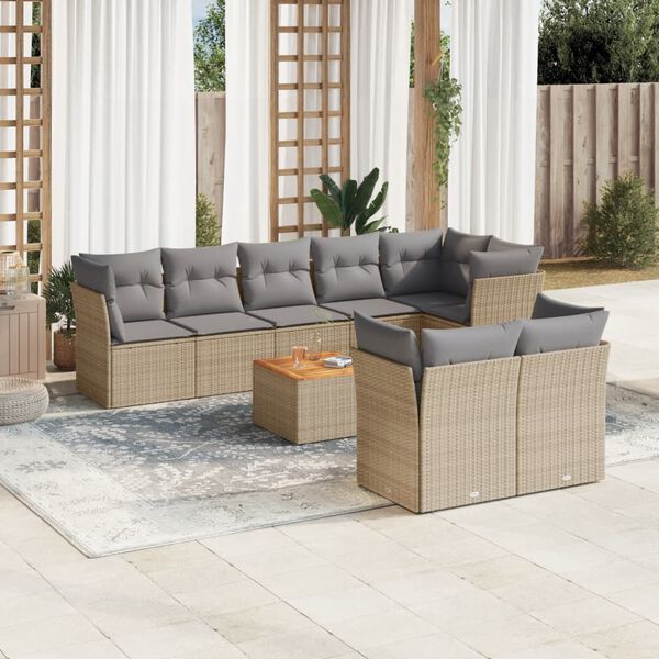vidaXL 9 Piece Garden Sofa Set with Cushions Beige Poly Rattan